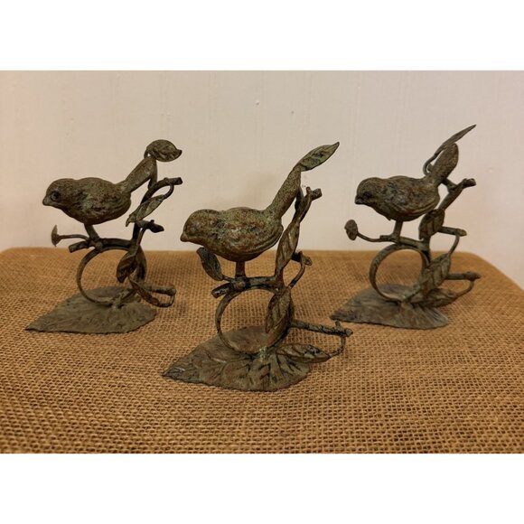 Set Of 3 Vintage Bird Cast Iron Napkin Rings - Picture 1 of 6